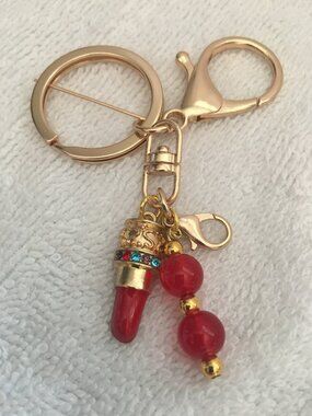 Red Lipstick tube Beaded Keychain – Cute Bag Charm